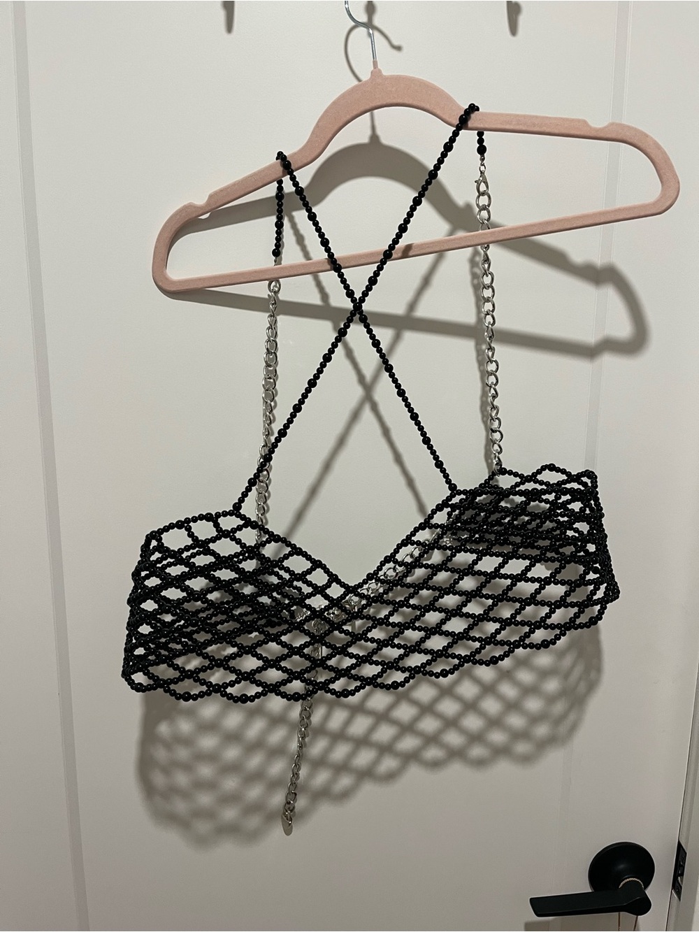 Black Beaded Net Bralette with Chain Straps